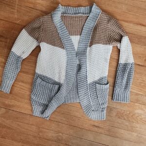 Colorblock Open Front Cardigan Sweater With Pockets Med Heavy
